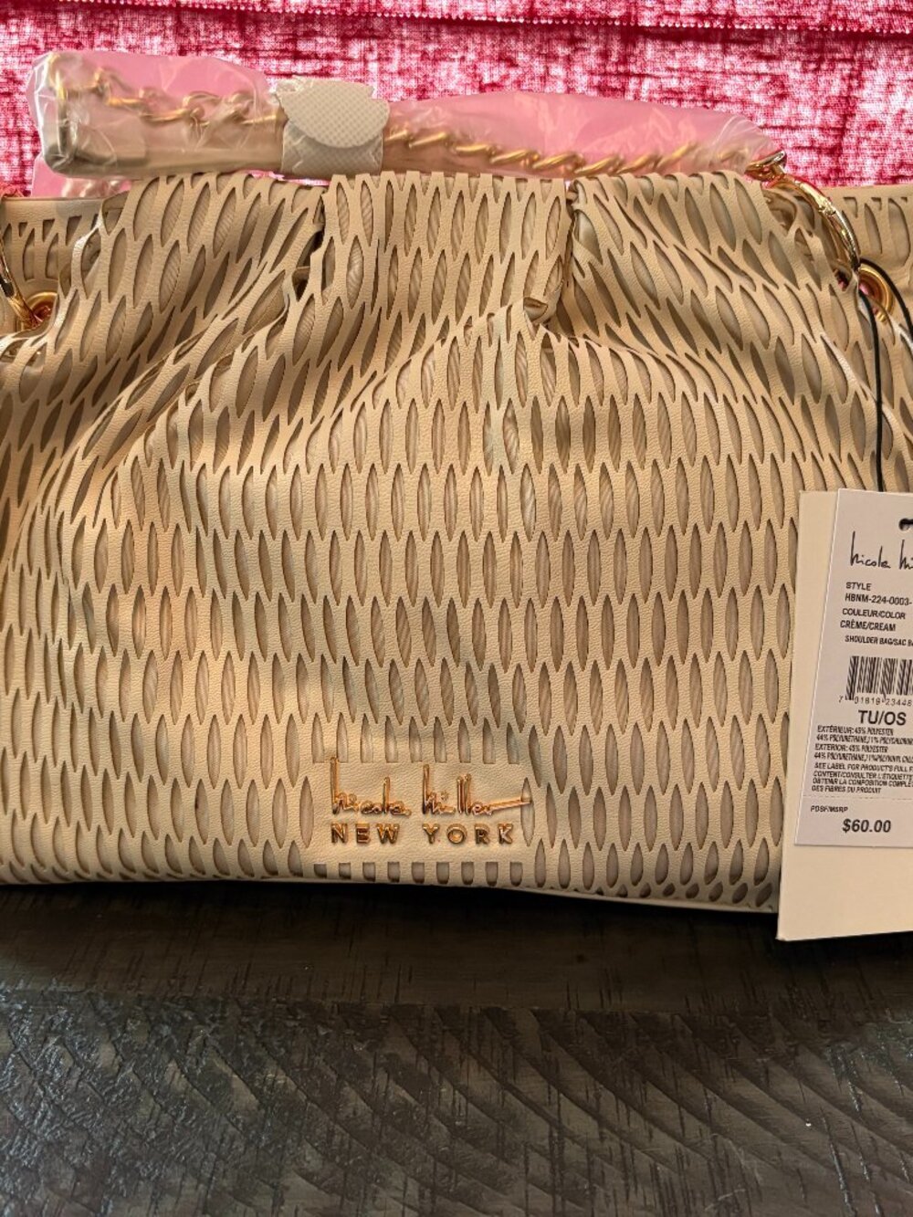 Brand New Nicole Miller Cream Shoulder Purse NWT.